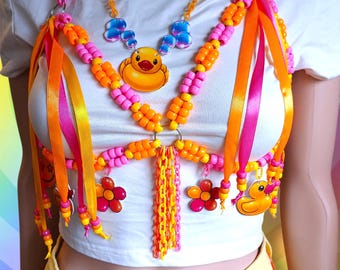 Rubber ducky toy core accessory festival beaded colorful jewelry harness
