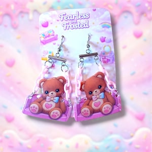 Teddy bear on a swing kawaii dangle earrings