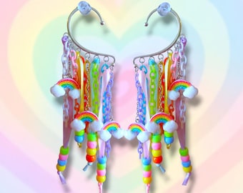 Pendientes colgantes de arcoíris en tonos pastel de ensueño