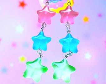 Glow in the Dark Star Dangle Earrings: Rave Festival Jewelry
