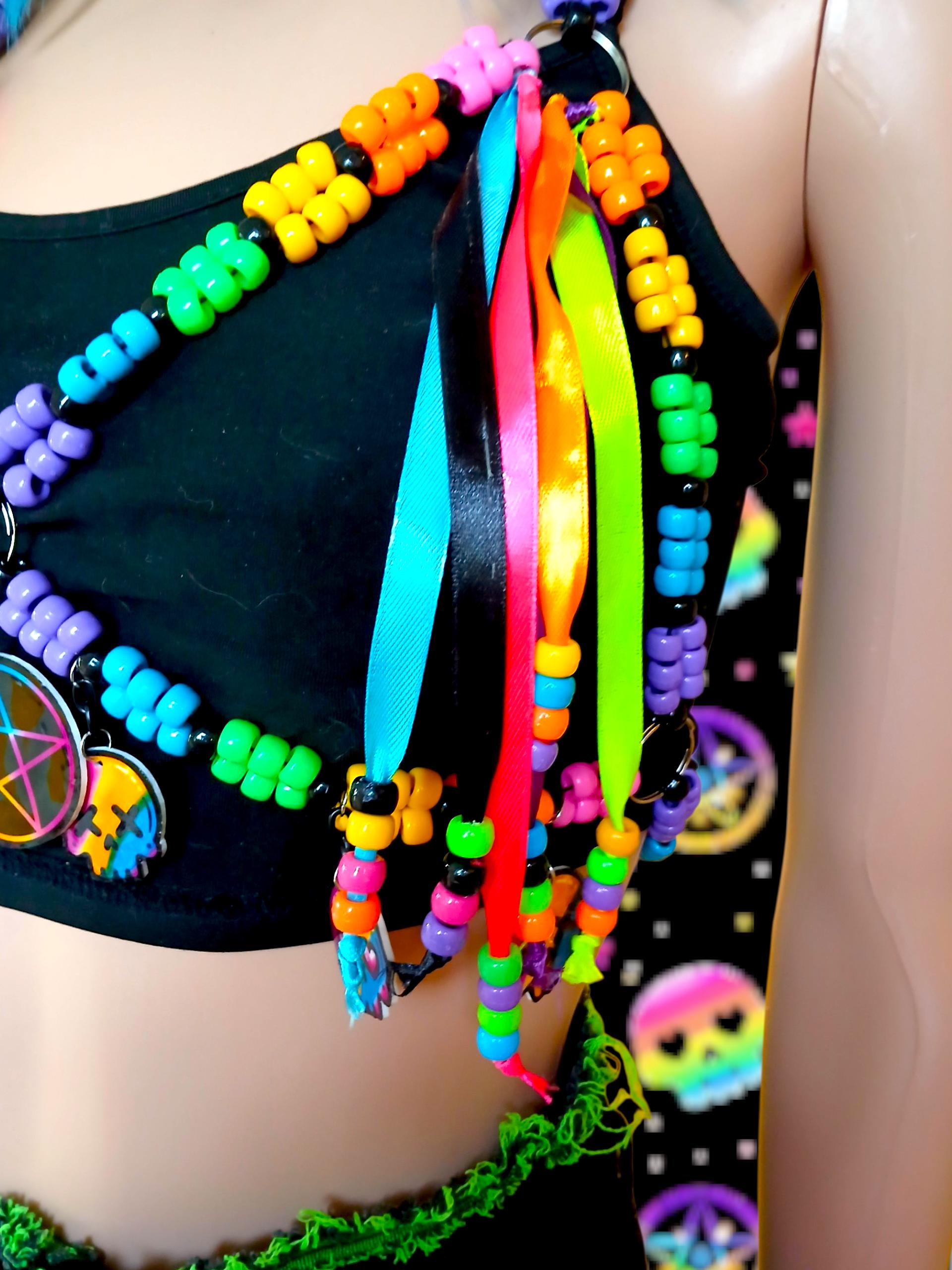 Rainbow Goth Neon Rave Kandi Chest Harness - Rave Wear Accessory - Etsy