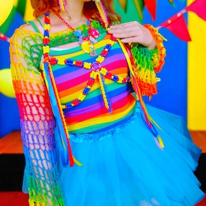 Handgefertigter Karneval Brustharness: Perlen Clowncore Rave Kostüm