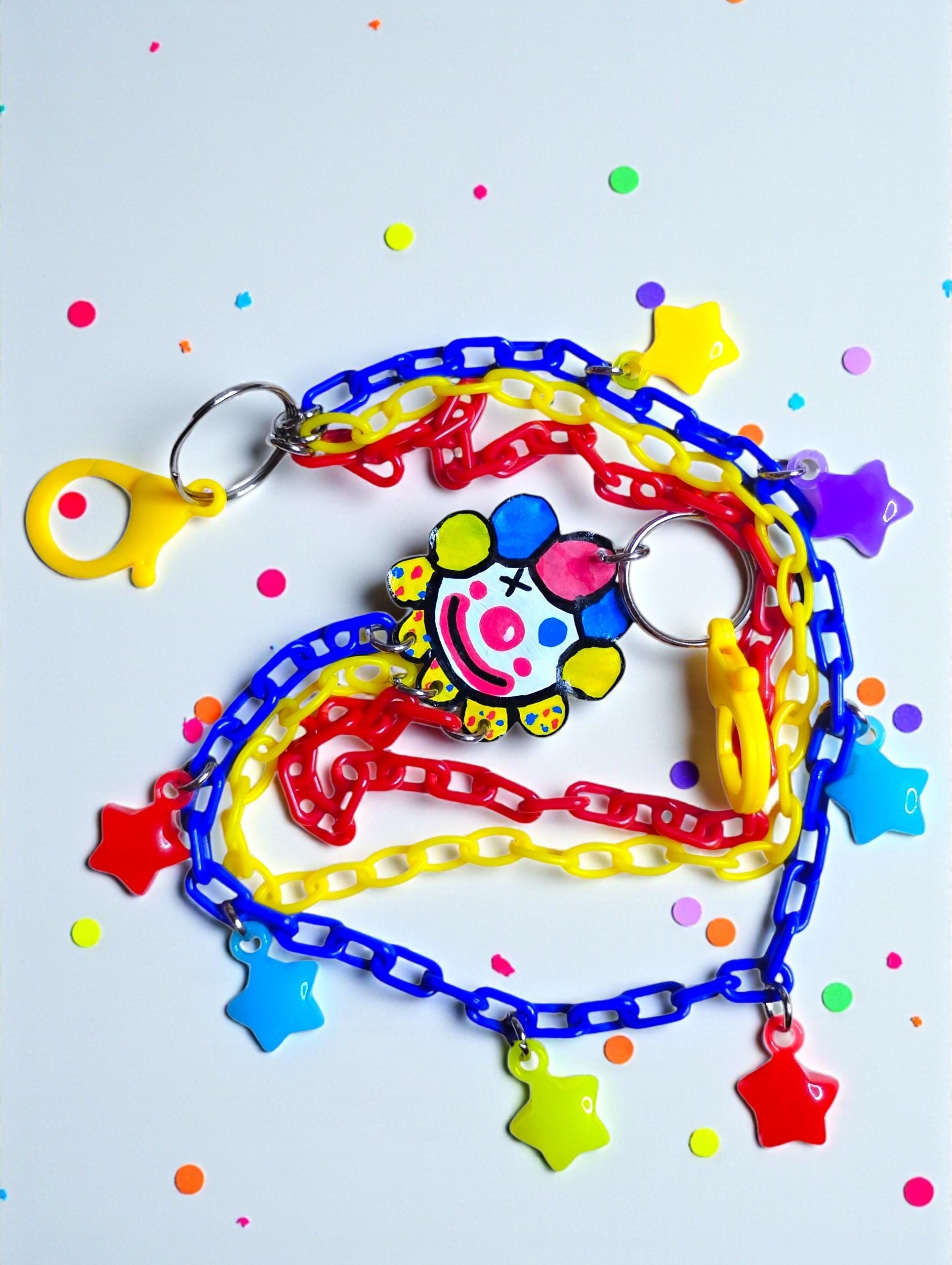 Clown Stars Belt Chain - White & Primary Clown Circus Themed Wallet Belt Loop Chain, Decora Style  main image 4