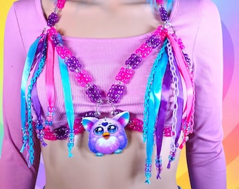 Arnés de pecho con cuentas de gelatina Furby Y2K, accesorio para fiestas rave