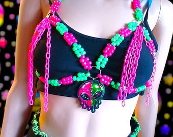 Alien rave kandi chest harness - rave wear accessory