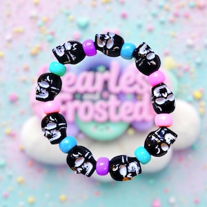 Pastel Goth Skull Bracelet: Rainbow Kawaii Skeleton kandi bracelet