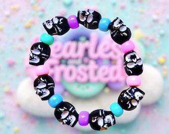 Pastel Goth Skull Bracelet: Rainbow Kawaii Skeleton kandi bracelet