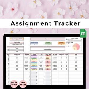 Assignment Tracker Spreadsheet ADHD Friendly Tracker Google Sheet ...