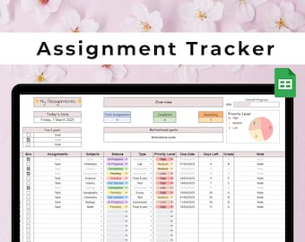 Assignment Tracker Spreadsheet ADHD Friendly Tracker  Google Sheet Student Planner Task tracker Study planner College University planner