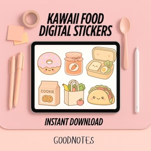 Kawaii Essen Digitale Aufkleber für Goodnotes, süße Lebensmittel Planner Aufkleber für iPad, digitale Kawaii Aufkleber für das Journaling von Lebensmitteln