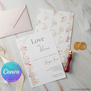 Invitation EVJF Champêtre Fleur Sauvage | Modèle Canva Éditable | Carte Florale Recto Verso Rustique | Téléchargement Instantané, Set ELIZA
