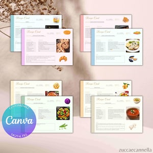 Fiches Recettes Imprimables | Lot de 8 designs colorés | Modèles de cuisine numériques | PDF & Canva modifiable | Téléchargement instantané