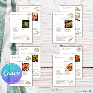 Printable Recipe Cards: Minimalist Food Illustrations (PDF + Canva)