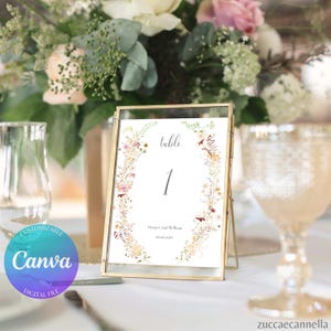 Cartes Table & Marque-places Fleurs Sauvages | Lien Canva 3.5x2", 3.5x4", 4x6", 5x7", 8x10" | Éditable, Téléchargement Instantané, Set ELIZA