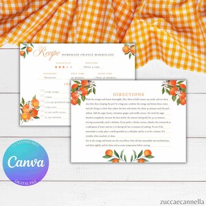 Fiche de Recette Imprimable au Thème Orange | Style Calligraphie | A5, 6x4, 7x5 | Recto-Verso | Modèle Canva et PDF