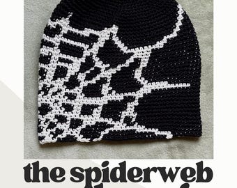 Vintage Brand New Y2K Black & Grey Spider Spiderweb Beanie Hat