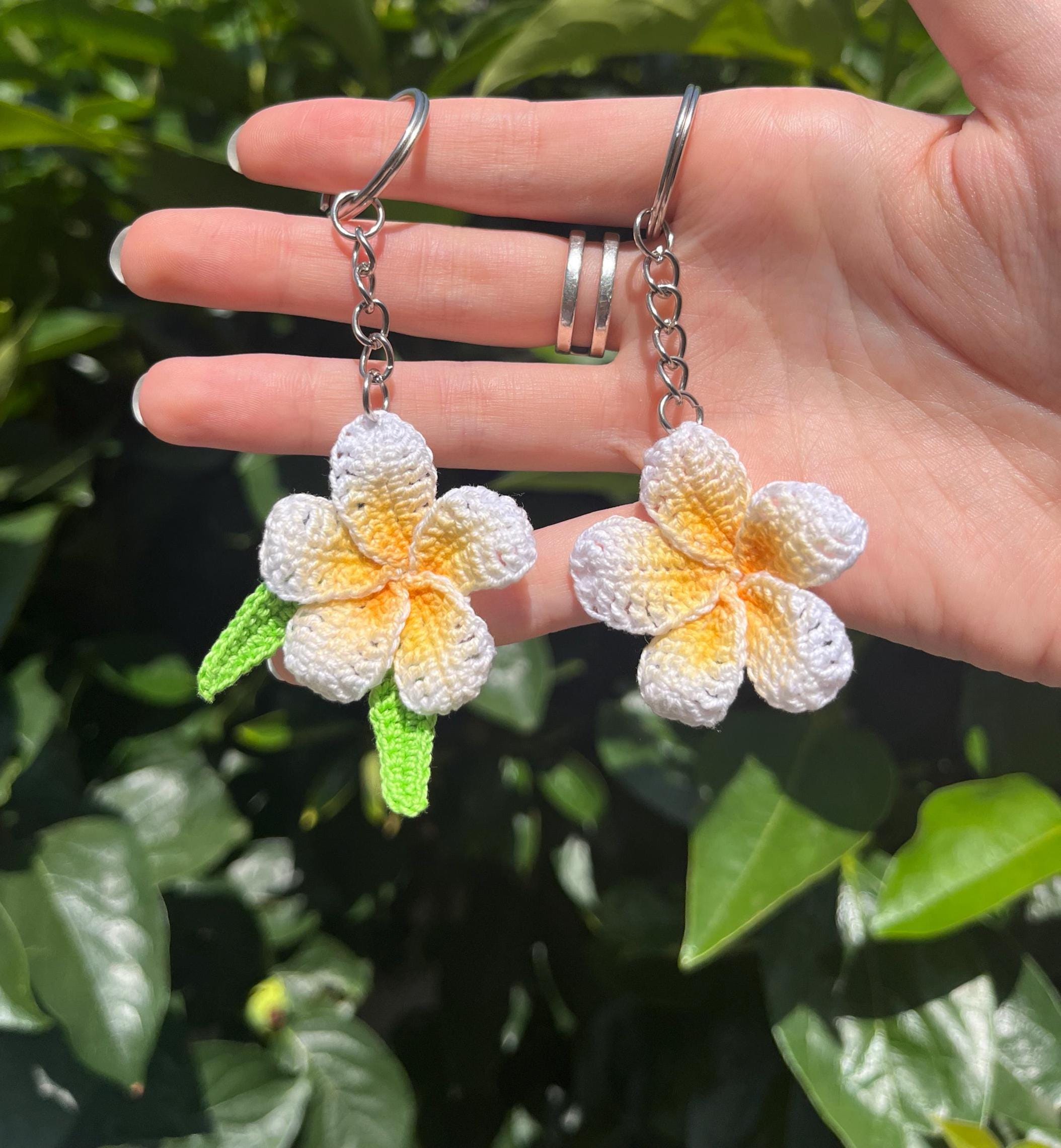 Crochet Plumeria Flower Summer Keychain Charm - Etsy