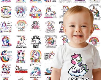 Paquete de imágenes prediseñadas de unicornios divertidos: imágenes PNG kawaii (descarga digital)