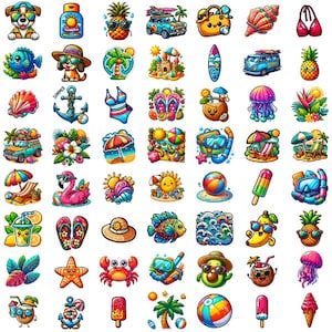 Summer Stickers | Beach | Tropical Stickers | PNG Bundle | Digital Download | Commercial Use