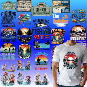 Paquete PNG de Pescador: Citas divertidas de pesca, diseños de camisetas (Descarga instantánea)