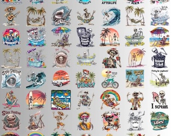 Summer Skeleton Clipart Bundle: Funny Beach Vibes PNG (Digital Download)