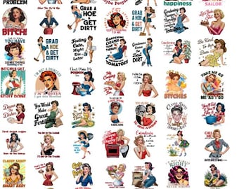 Sassy Housewife PNG Bundle: Retro Women Printable Graphics (Digital Download)