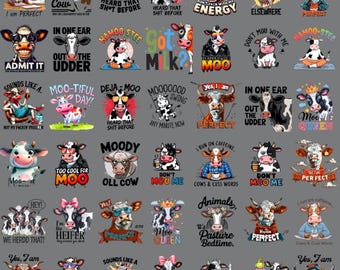 Funny Cow PNG Bundle: Sarcastic & Quirky Designs (Commercial Use)
