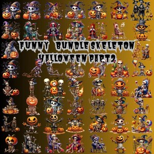 Funny Skeleton Halloween PNG Bundle: 130+ Spooky Graphics (Digital Download)