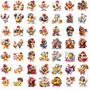 Pacchetto PNG di pollo divertente: oltre 200 design per amanti dei polli (file digitale)