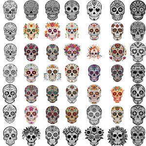 Paquete de más de 100 SVG de calaveras de azúcar, clipart de calavera de azúcar mexicana, SVG de calavera de azúcar floral, PNG de Día de los Muertos, SVG de calavera de azúcar, Día de los Muertos