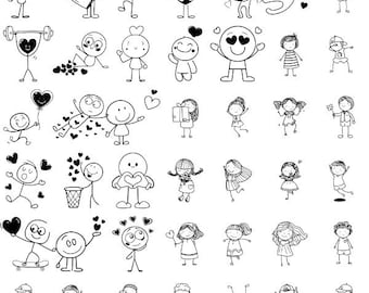 Cartoon Doodle Family Clipart: PNG Stick Figure Drawings (Digital Download)