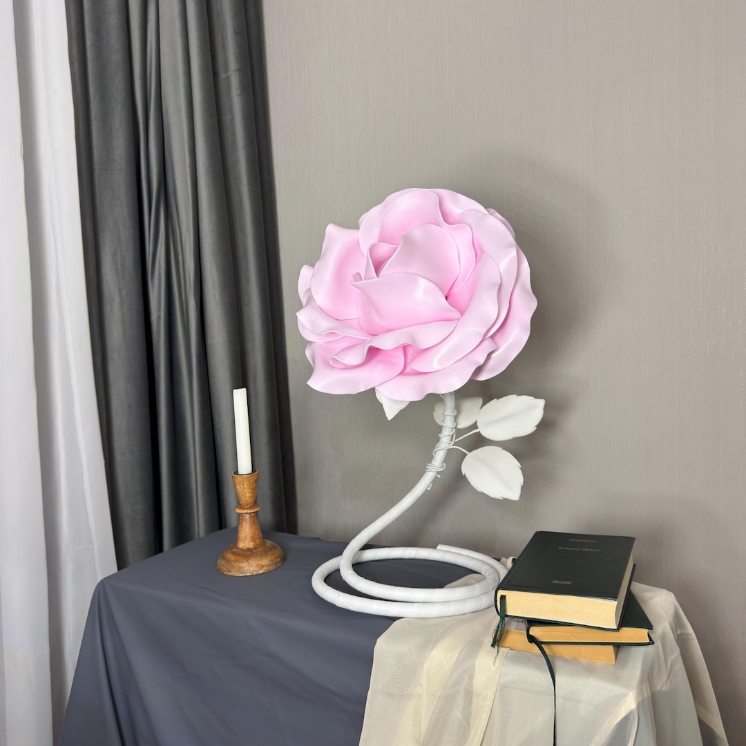 Floral Table Lamp – Handmade Pink Rose bedside Light for Unique Room Decor