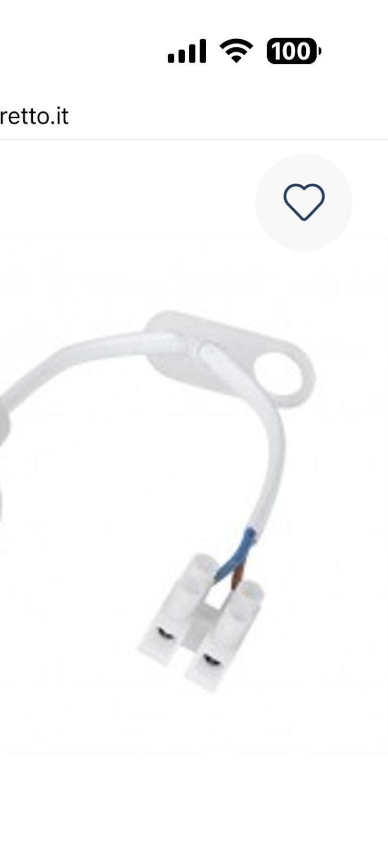 May include: A white electrical connector with a curved design. The connector has two white terminals and wires with blue and brown insulation. The design is simple and modern.