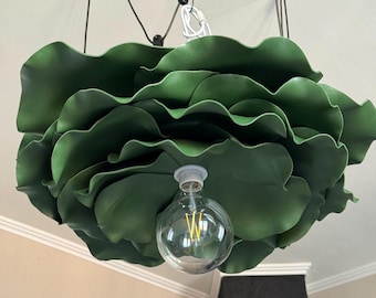 Chandelier Handmade Green Flower Pendant Light – Floral Ceiling Lamp in Isolon – Unique Hanging Bloom for Nursery or Living Room