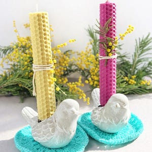 Set de regalo de macramé con vela de cera de abeja hecha a mano – Decoración estilo boho cottagecore, natural y ecológica