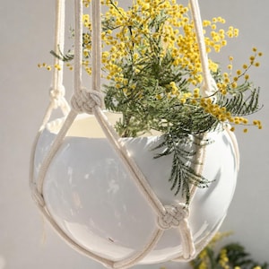 Macrame Plant Hanger No Tassel – Cotton Rope Hanging Planter – Minimalist Boho Plant Holder – Handmade Indoor Plant Hanger