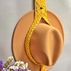 Juego de soporte para sombreros de macramé – Organizador de pared bohemio, gancho adicional, colgador de plantas a juego.