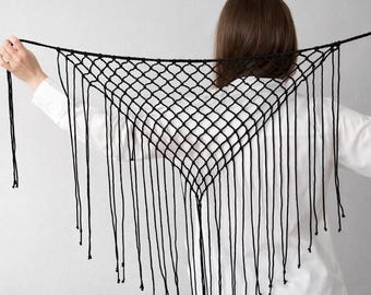 Hand-knotted Macrame Hip Belt – Long Fringe Boho Couture Waist Wrap – Statement Festival & Resort Wear