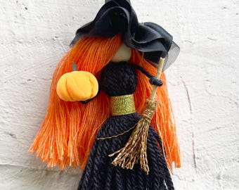 Macrame Witch Doll: Spooky Halloween Decor with Pumpkin