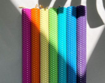 Kaarsenset regenboog bijenwas – handgemaakte taps toelopende kaarsen
