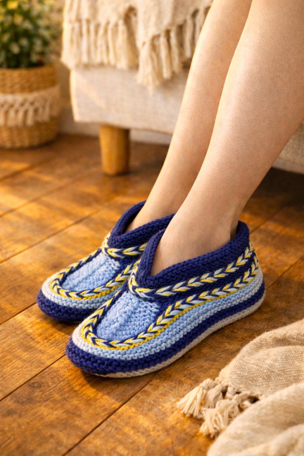 Hand Knit Wool Slipper Socks - Warm Sole Home Boots, Custom Size
