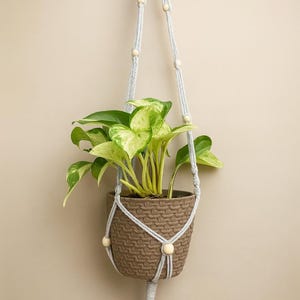 Macrame Plant Hanger – Boho Indoor Hanging Planter, Handmade Rope Holder with Wooden Beads