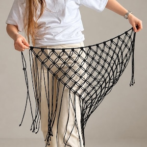 Handmade Macrame Hip Scarf Belt – Boho Fishnet Waist Wrap with Fringe – Fishnet Cover Up – Burning Man Outfit image 14