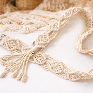 Handwoven Macrame Bag Strap – Boho Cotton Purse Strap with Silver Clips
