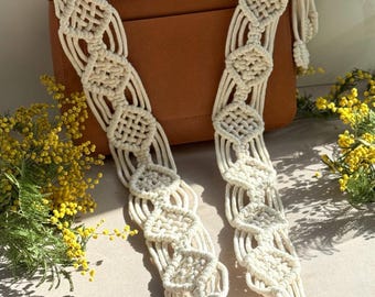 Macrame Bag Strap – Handmade Boho Crossbody, Black Cotton with Hooks.