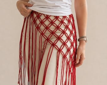 Handmade Macrame Belt – Boho Fishnet Waist Wrap with Fringe, Festival Cover Up
