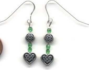 Green and Silver Celtic / Irish Beaded Earrings - FREE SHIPPING