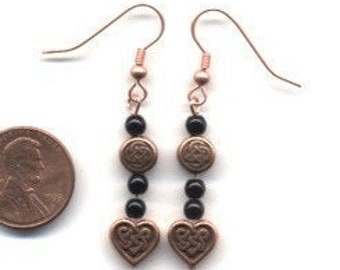 Copper and Black Celtic / Irish Beaded Earrings - FREE SHIPPING