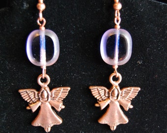 Copper and Blue/Pink Beaded Angel/Fairy Earrings - Fairy Earrings - Fae Earrings - Angel Earrings