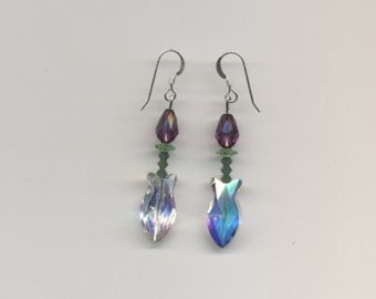 Swarovski Purple Tulip Flower Earrings - Sterling Silver Earwires - Free Shipping